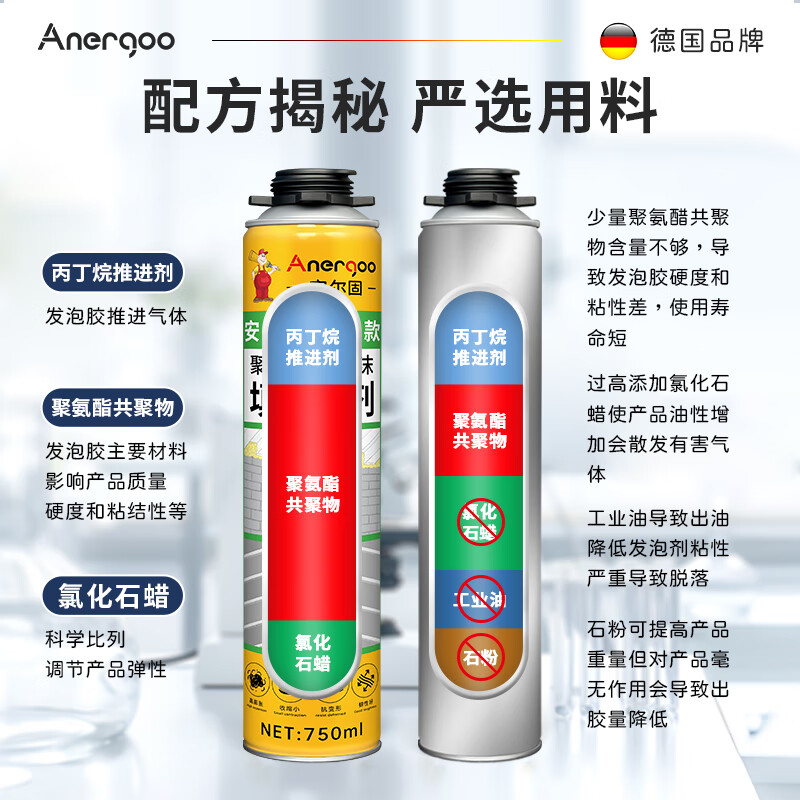 ANERGOO foam glue caulking agent foam glue foaming agent caulking agent 45 times higher foaming polyurethane waterproof sound insulation warm doors and windows installation wall hole gun barrel integrated expansion agent large bottle
