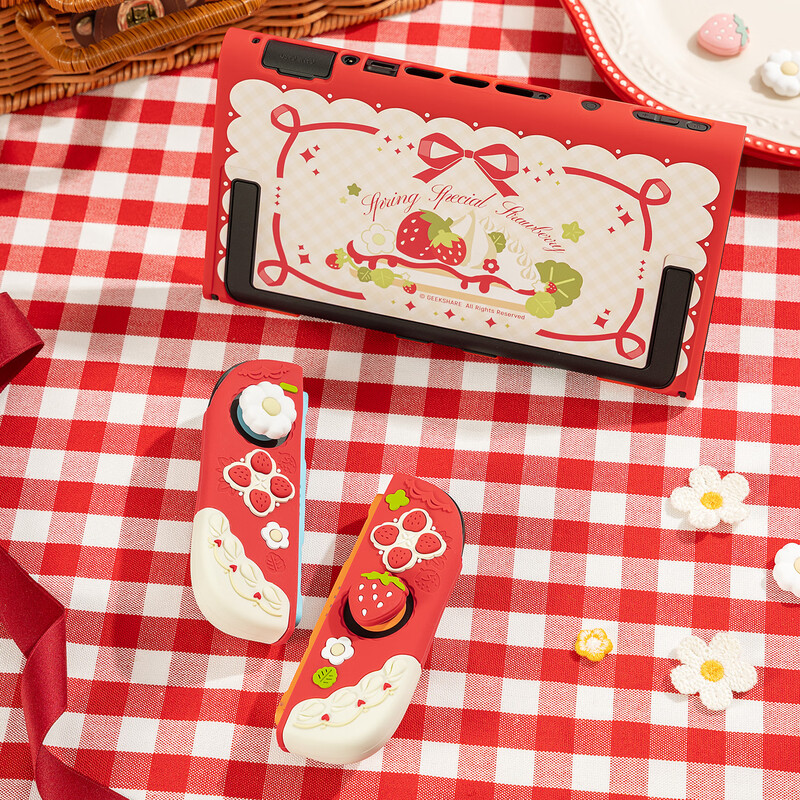 Extremely Want Nintendo Switch2 Protective Case NS2 Controller Soft Silicone Protective Cover Rocker Cap Set Split Anti-fall Girls Pink Spring Strawberry Game Console Host Accessories