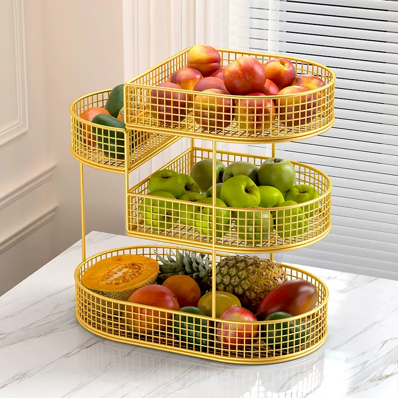 Yusenyi Fruit Plate Light Luxury Living Room Coffee Table Candy Plate Multi-layer Storage Rack Dessert Fruit Snack Basket Fruit Basket Household Plate Xinxin Xiangyin Literary Gold Trumpet Four-layer