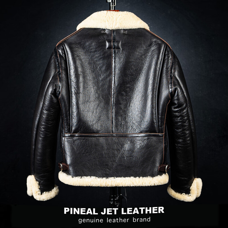 PJL new winter short style classic thickened men's retro B6 air force flight jacket fur integrated B6 black black fur L (under 150 pounds)