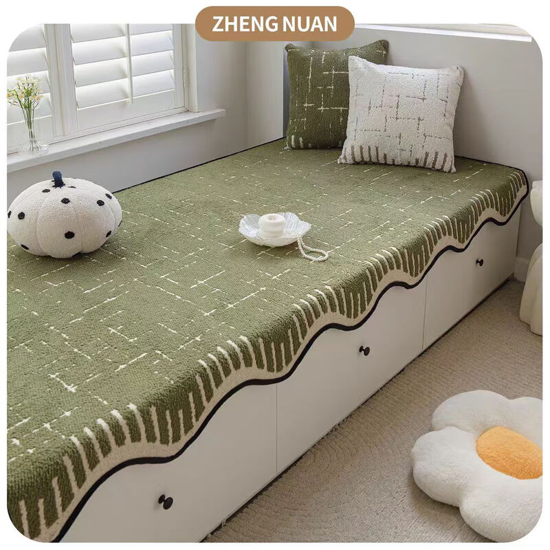 Cream wind non-slip bay window mat window sill mat 2025 new four-season universal half-velvet balcony bedroom cushion customized special-shaped Leyan-white 90cm*260cm