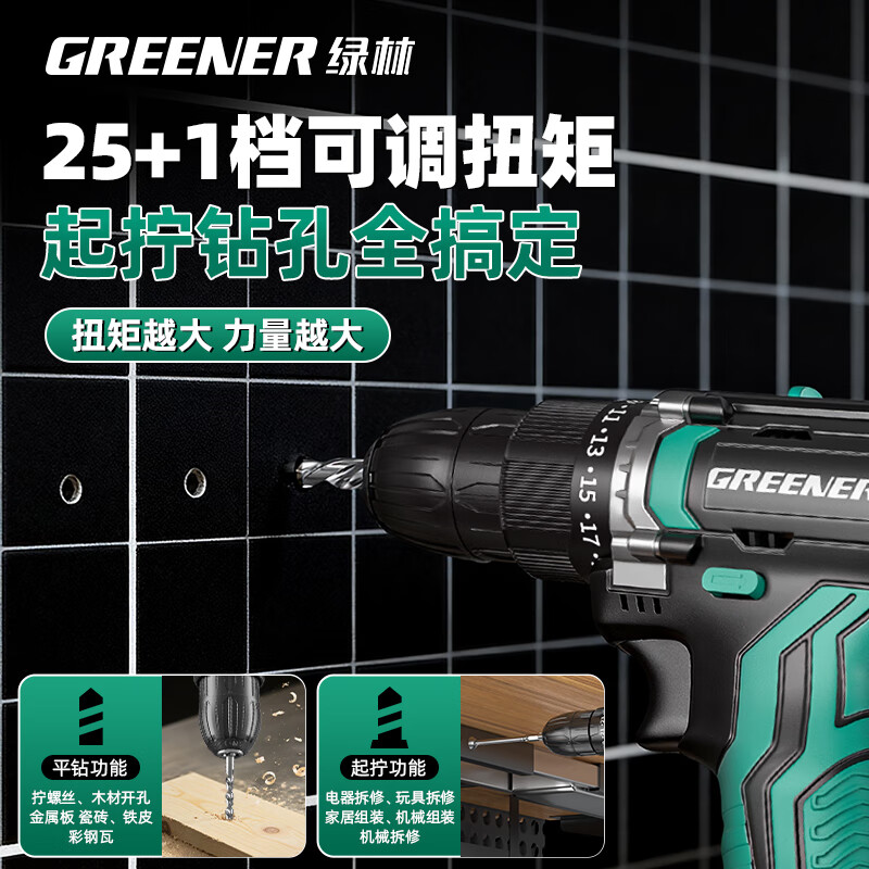 Green Forest 12V hand drill electric screwdriver household rechargeable electric batch electric tool box 2.0 one electric set
