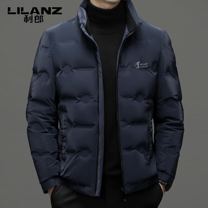 LILANZ Men's Red Down Jacket Winter High-end Brand Stand Collar White Duck Down Warm and Fashionable Men's Jacket Black 2XL Suitable for Weight 150-170 Jin