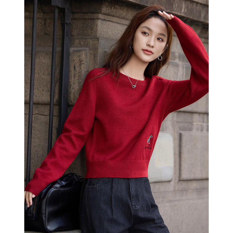 Demana Salt Wind Roaming Winter Dopamine Round Neck Embroidered Sweater Small Soft Elastic Tolerance Sweater Women's Top