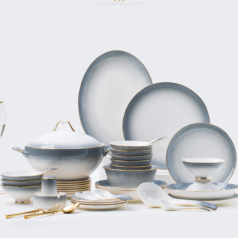 Wanxiang bowls, plates and tableware complete set of bowls, Jingdezhen ceramic dishes set for home 2026 new high-looking housewarming gift