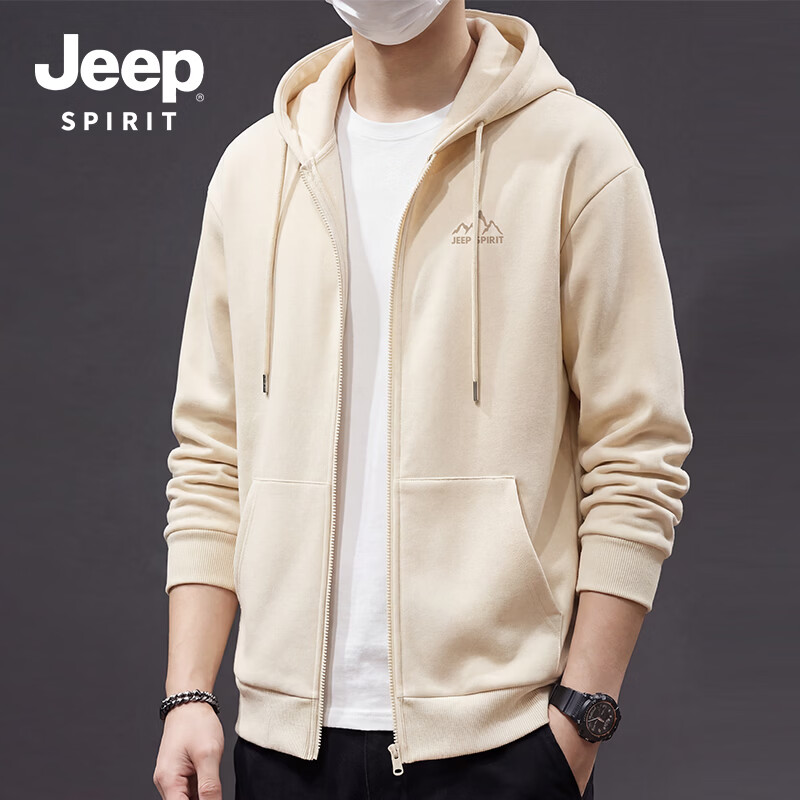 JEEP SPIRIT Jeep heavy knitted casual hooded sweatshirt men's spring loose large size jacket couple casual all-match coat