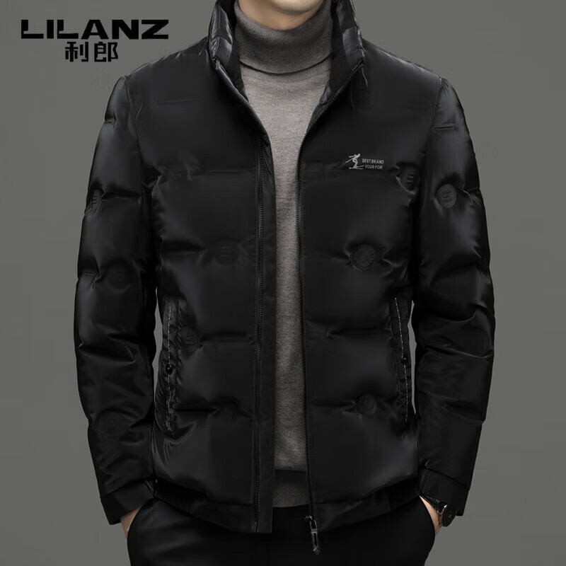 LILANZ Men's Red Down Jacket Winter High-end Brand Stand Collar White Duck Down Warm and Fashionable Men's Jacket Black 2XL Suitable for Weight 150-170 Jin