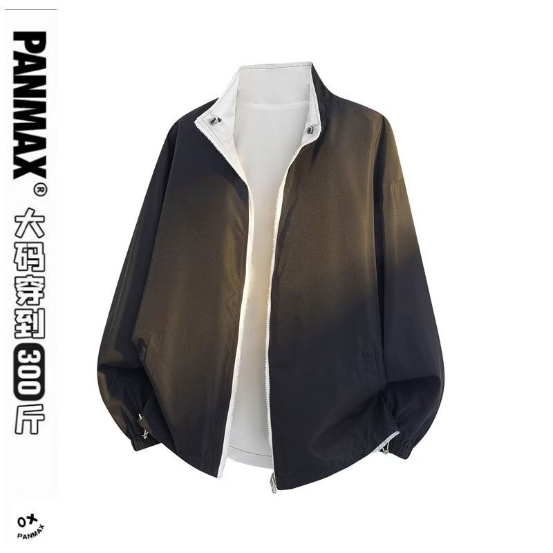 PANMAX Plus Size Men's Spring and Autumn Stand Collar Men's Jacket Reversible Trendy Casual Loose Jacket Men's Black S Recommended 80-100 catties