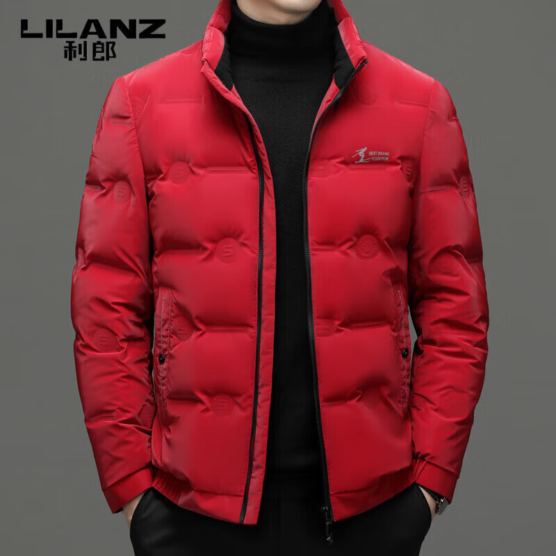 LILANZ Men's Red Down Jacket Winter High-end Brand Stand Collar White Duck Down Warm and Fashionable Men's Jacket Black 2XL Suitable for Weight 150-170 Jin