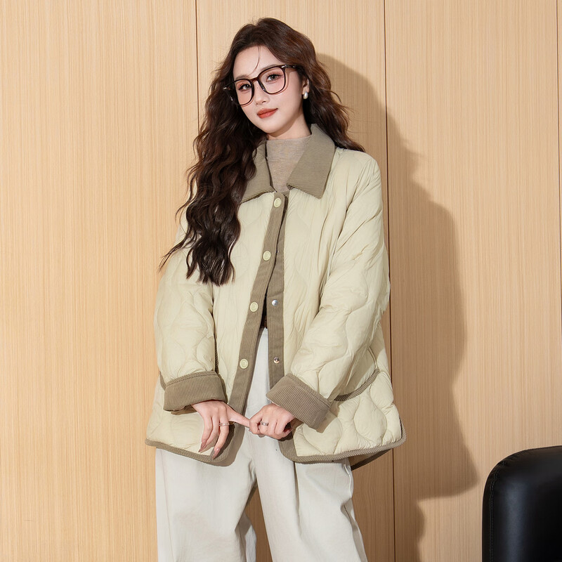 TonLion 2025 Winter Women's Light Down Jacket Spliced Small Fragrance Style Thin Diamond Shirt Collar Jacket