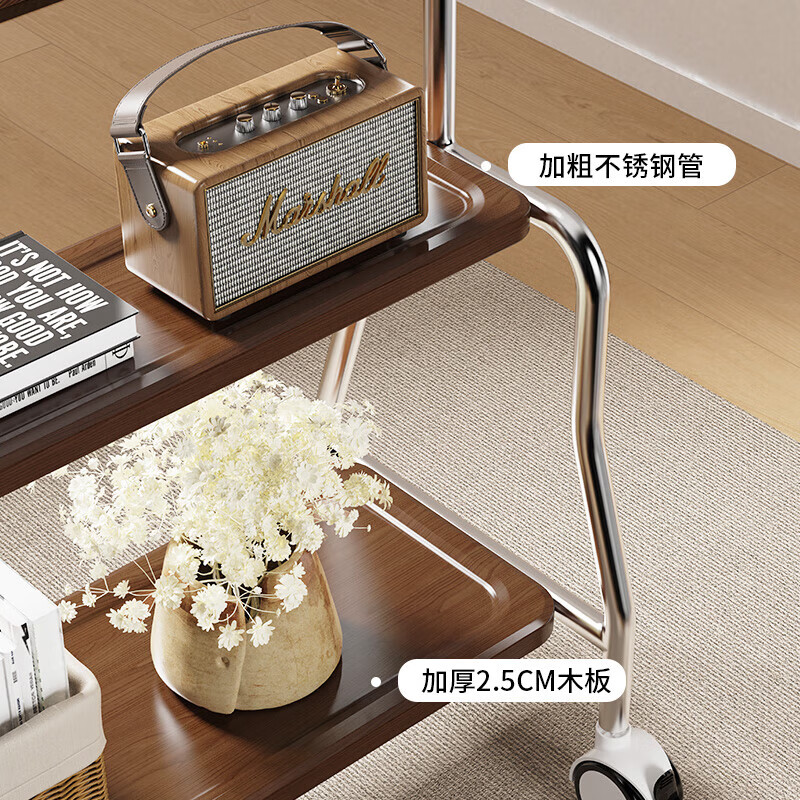TV mobile bracket stainless steel floor cart with wheels hanging rack living room small apartment TV cabinet 55/75 walnut color stainless steel double layer + perforated board suitable for 32-75 inches solid wood