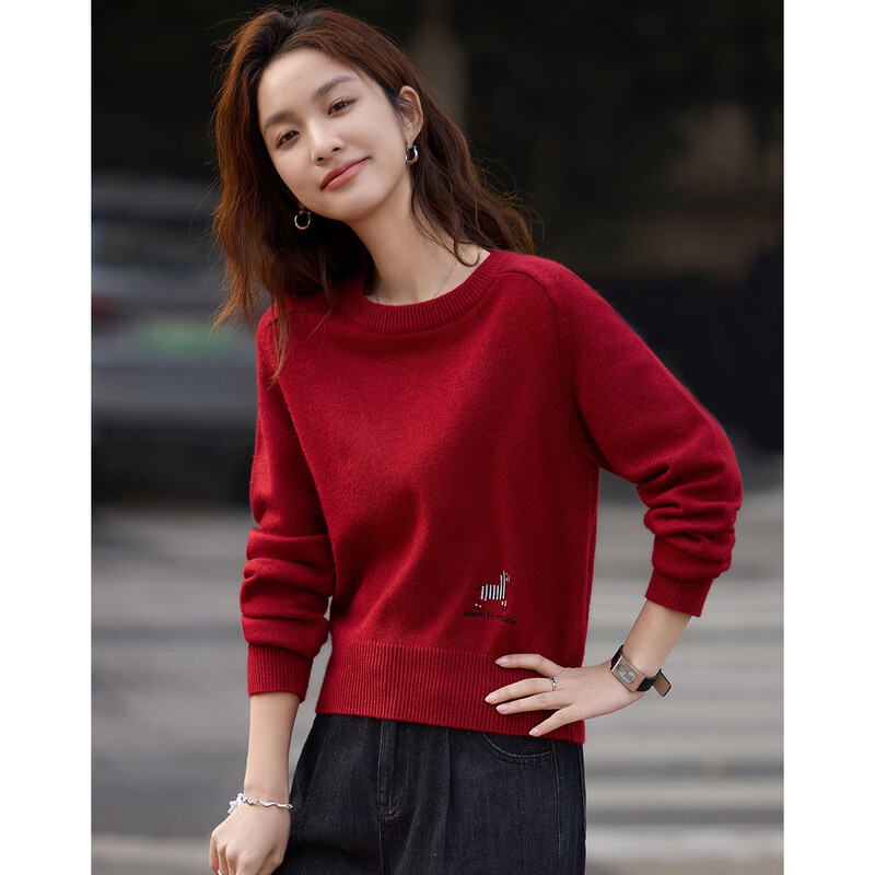 Demana Salt Wind Roaming Winter Dopamine Round Neck Embroidered Sweater Small Soft Elastic Tolerance Sweater Women's Top