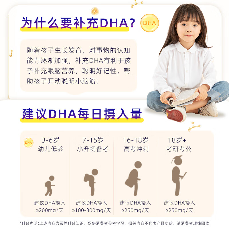 KAKIFE algae oil DHA children's brain supplement kakife student memory enhancement brain power soft capsules 3 bottles of cycle pack recommended multiple bottles 1 bottle * 3 bottles