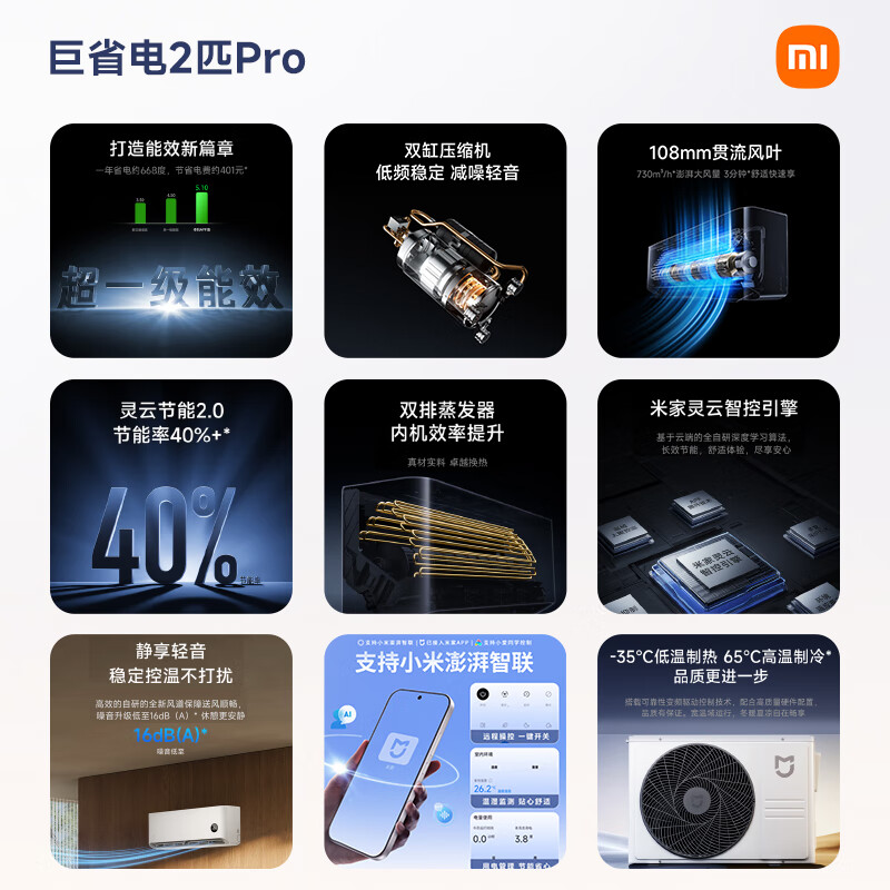 Xiaomi Mijia Air Conditioner, Power Saving Pro 2 HP, Super Level 1 Energy Efficiency, Dual Cylinder Compressor, Air Conditioner On-hook 50GW-NA30/V1A1, 10-year warranty for the whole machine