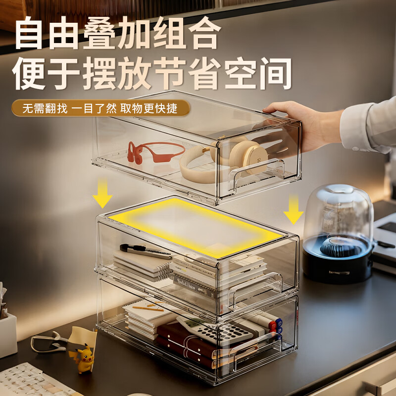 Miaoxinsi desktop storage box drawer-type transparent cosmetics storage box office desk stationery sundries dust-proof storage box