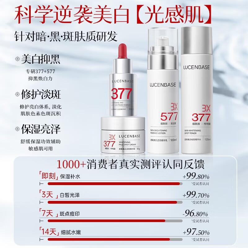 Touzhen 377 whitening and anti-freckle skin care product set, lightening melanin, brightening dullness, removing chloasma, anti-wrinkle and firming lotion