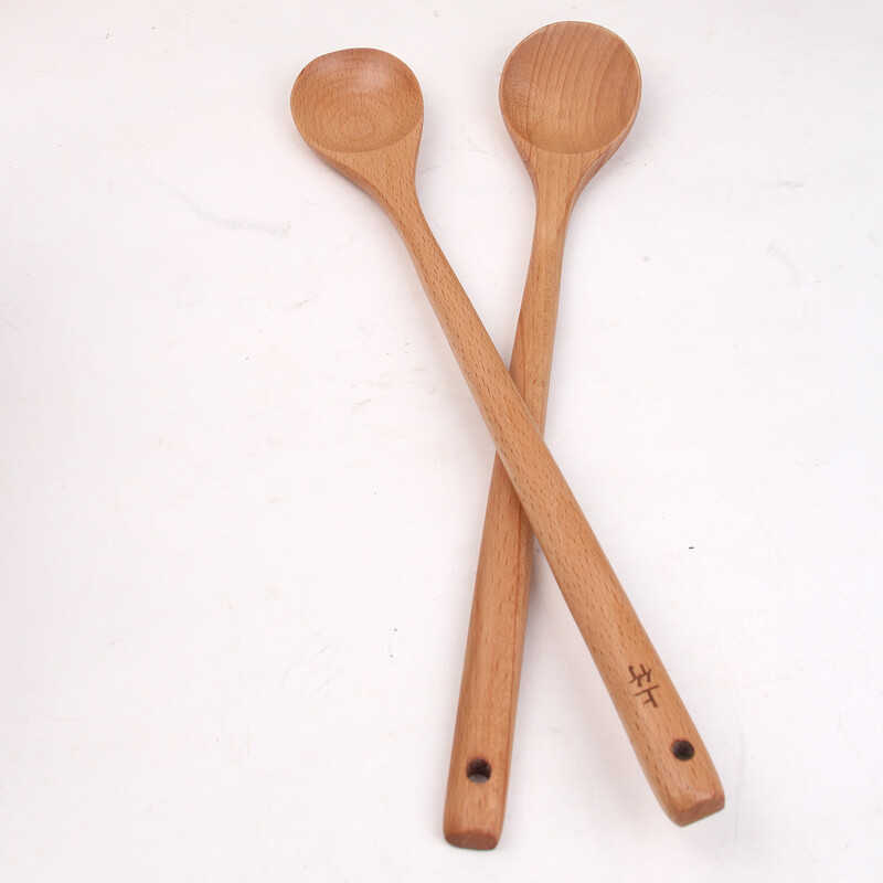 Bamboo Korean extended mixing spoon wooden honey long handle milk pot cooking round spoon straight handle baby food spoon long handle round head mixing spoon beech | length 33.5cm