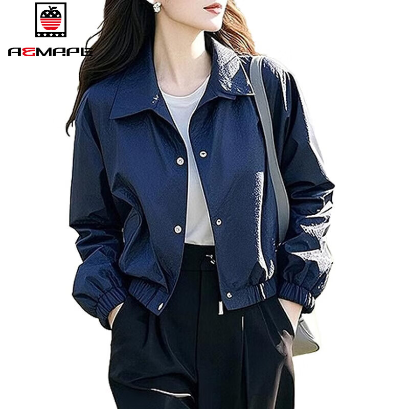 AEMAPE Fashion Short Women's Jacket Jacket for Women Spring and Autumn 2025 New Spring Loose Casual Thin Small Top Dark Blue L_Recommended 105-120 catties