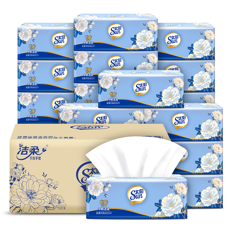 Tissue paper produced by Taiyang Zhongshun Jierou Camellia Series 3-layer 100-tissue * 20 packs, paper towels are not easy to break when wet, full box