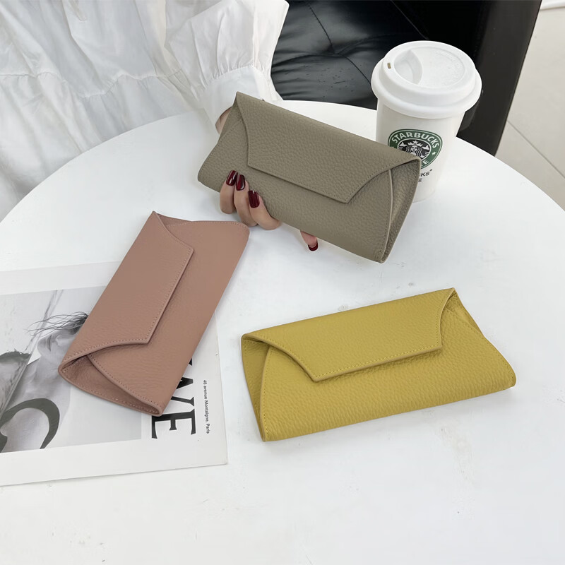 OTHER/Other genuine leather ultra-thin simple long version wallet for women 2024 new versatile pure cowhide wallet for mobile phone clutch khaki first layer cowhide