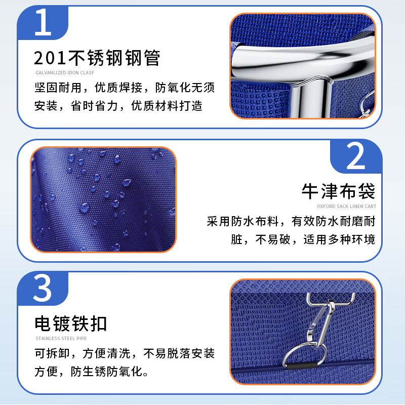 Qiaochen Linen Cart Hotel Guest Room Service Cart Stainless Steel Cart Laundry Room Dry Cleaning Shop Storage Recycling Cart (Blue) - Disassembly and Assembly of 4 Tubes