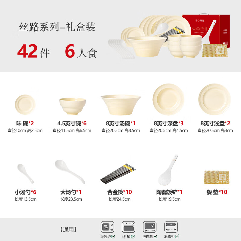 KANGQIN underglaze color cream style high-value bowls, plates and chopsticks housewarming French ceramic tableware set upgraded gift box high-end