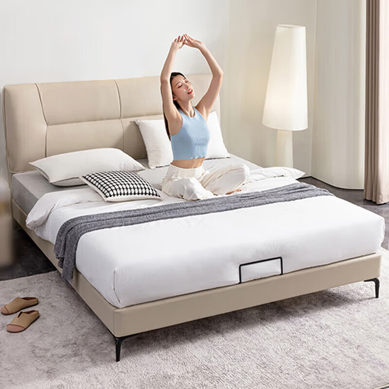 Italian light luxury new style simple leather modern master bedroom 1.8x2m double bed wedding bed leather art bed 1.5 storage bed leather bed-delivery to home 1.5m*2.0m frame structure