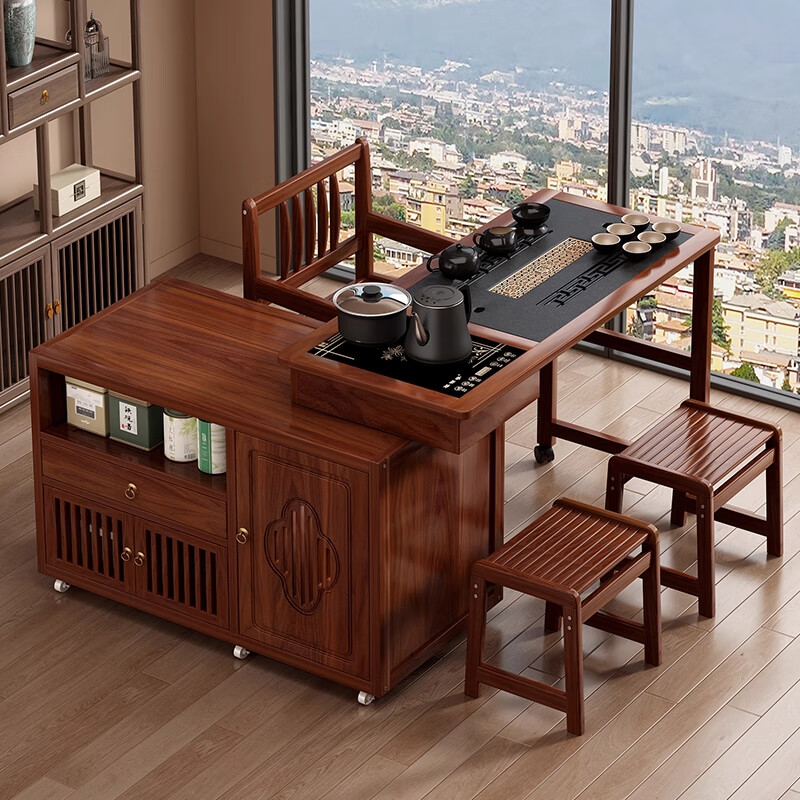 Blue and black black and white mobile tea table tea table kettle integrated home balcony tea cart rotatable tea table coffee table sofa side table