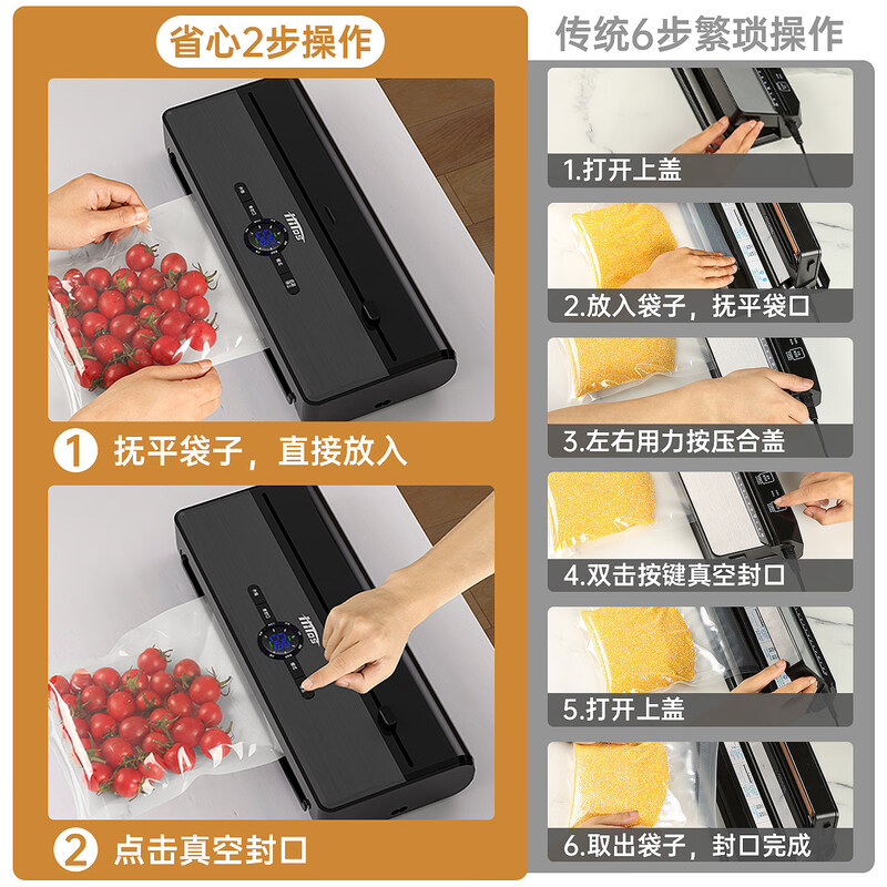 HITOS vacuum compressor sealing machine household fully automatic plastic sealing machine vacuum machine food packaging all-in-one machine commercial wet and dry use/press-free one-button vacuum sealing silver double-pump copper core vacuum machine + 1 roll bag + 5 piece bag 30cm