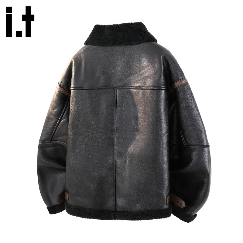 CHOCOOLATEit lamb fur jacket men's patchwork plus velvet thickened warm stand-up collar cotton jacket black M