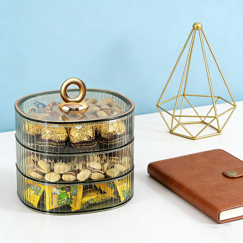 Bahainiao Candy Box Melon Seeds Nuts Fruit Compartment Tray Dried Fruit Snack Storage Box Living Room Light Luxury Green Three-Layered Cover