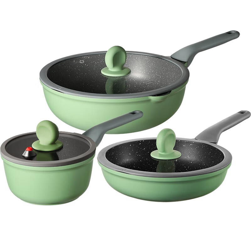 COOKER KING non-stick pot set, medical stone color wok and pan, special wok for gas induction cooker, wok, frying pan, milk pot combination, 3-piece set