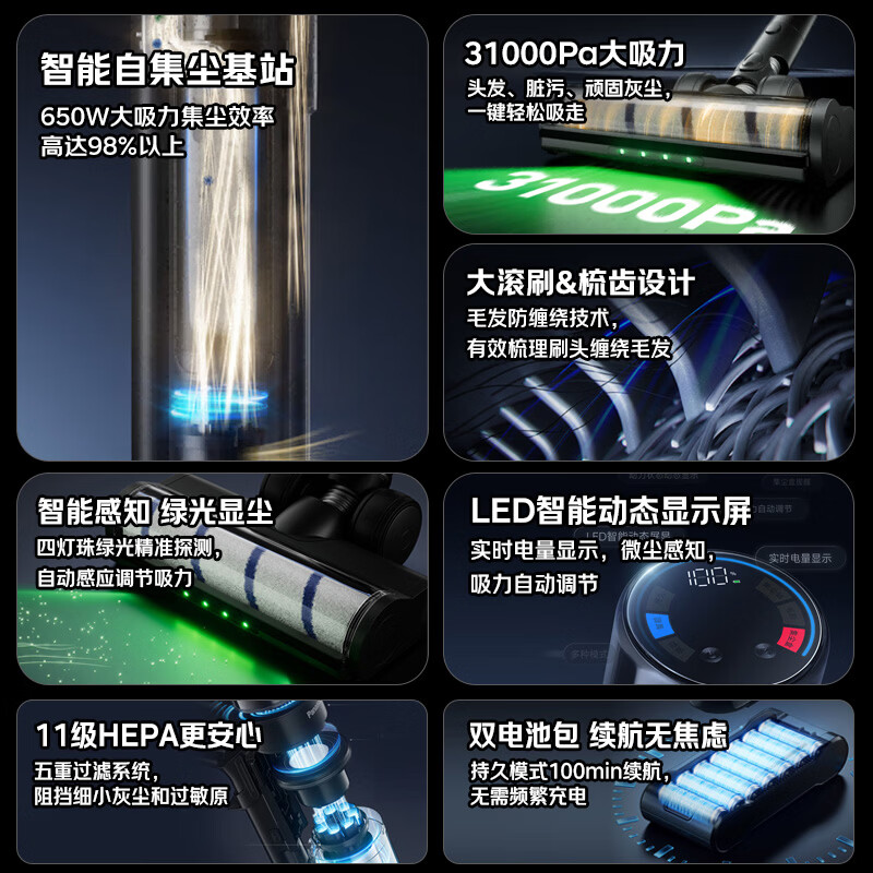 Panasonic dust removal artifact automatic dust collection vacuum cleaner household large suction wireless handheld cat and dog hair suction green light display dust MC-AC40K 90-day base station free of trash