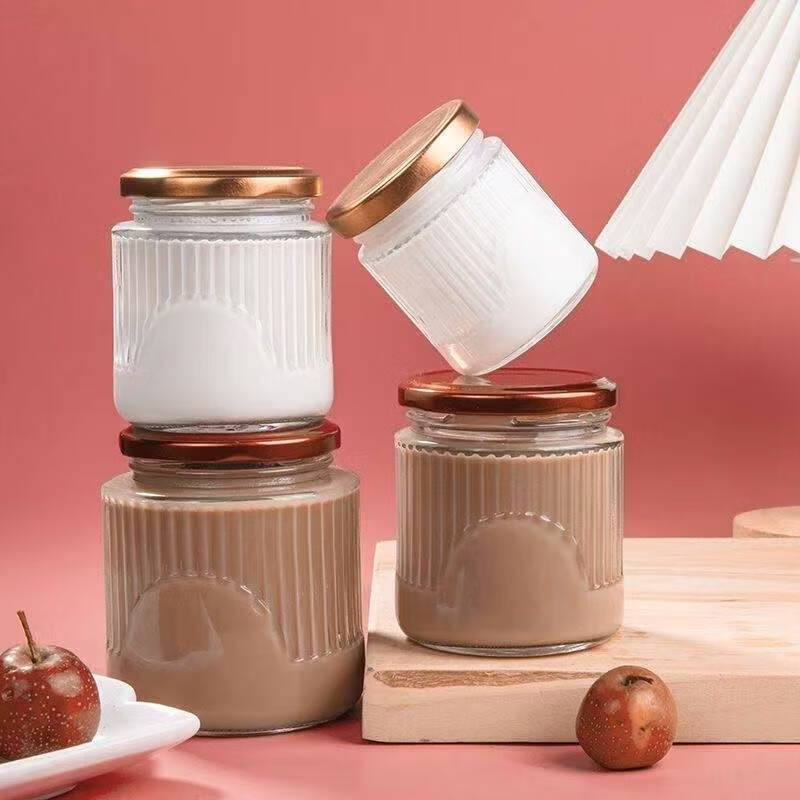 Large mouth vertical striped fresh stewed bird's nest bottle jam fish maw milk pickles honey bottle divided sealed glass bottle with lid 12 pieces 200ml