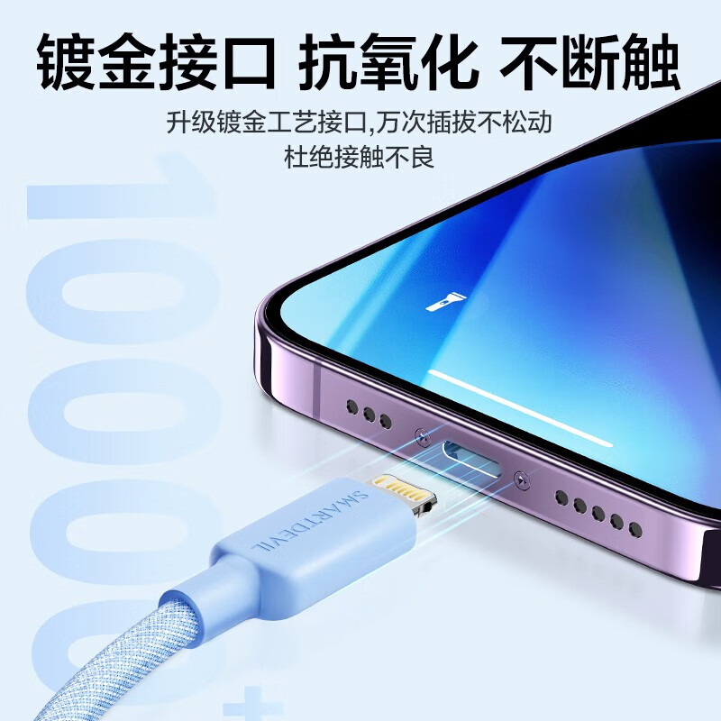 Flash magic suitable for Apple 6-14 universal data cable fast charging cable 14 promax mobile phone Type-C charging ipad tablet 12 suitable for 13 hidden gray 1.2 meters rainbow braided cable PD20W fast charging | safe and durable