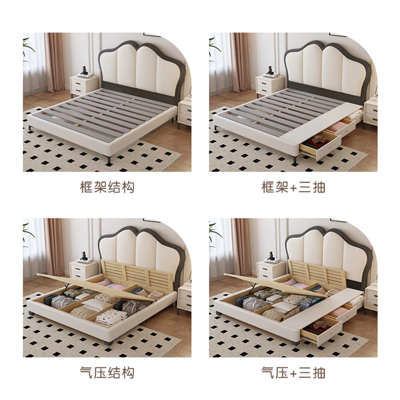 French retro leather bed butterfly bed master bedroom cream style atmospheric double bed internet celebrity princess bed 1.5M storage bed internet celebrity leather bed + 918# natural coconut palm mattress - installation included 1500mm*2000mm frame structure