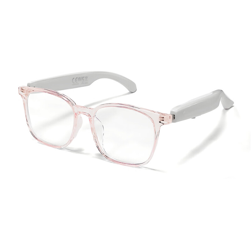 Smart AI Audio Glasses Bluetooth Call Listening to Music Outdoor Travel AI Translation Anti-Blue Light Multifunctional Glasses F19 Translucent Pink Frame-Anti-Blue Light