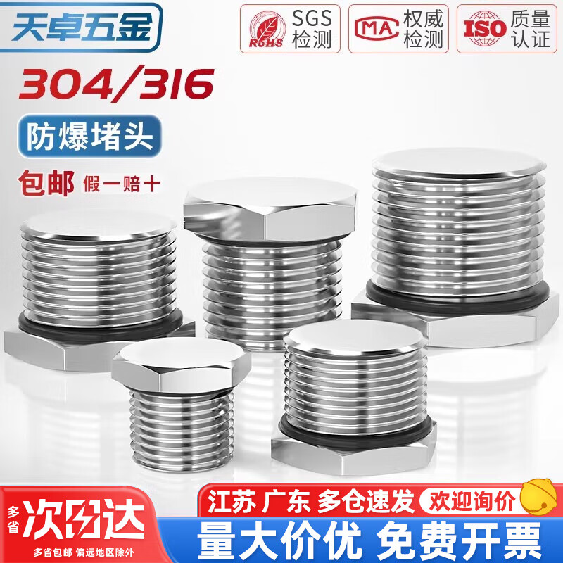 Tianzhuo Hardware 304 stainless steel external thread plug M-G-NPT metal solid joint explosion-proof waterproof dustproof plug cover G1/2 (4 points DN15) 304 material