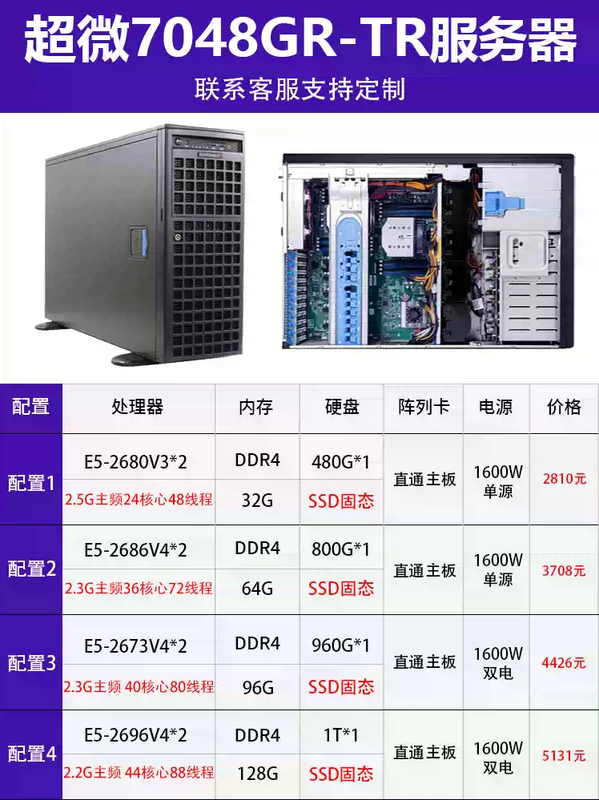 Supermicro 4-card GPU server 7048GR-TR/7049GP graphics design rendering tower workstation AI host 7048 package four