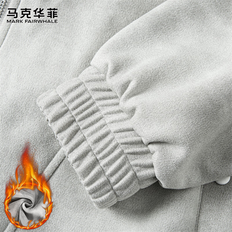 MARK FAIRWHALE Jacket Men's Winter Casual Suede Jacket Men's Trendy Loose Leather Jacket Men's Sky Gray Velvet XL