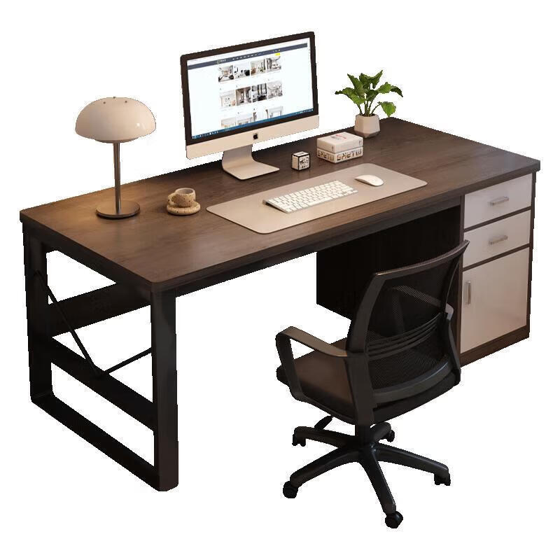 Computer desk desktop home desk student study desk simple workbench bedroom with drawers office desk two drawers and one cabinet 120*60CM Morandi gray