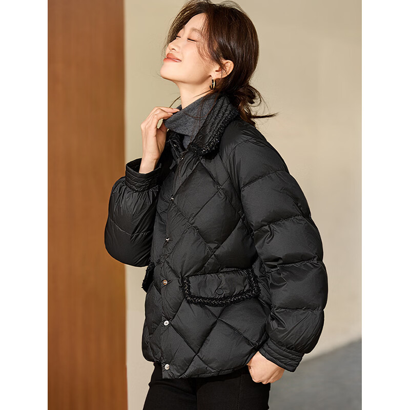 Fabesa brand small fragrant style short thin down jacket for women 2026 new winter small thin fashion jacket gray bean green S