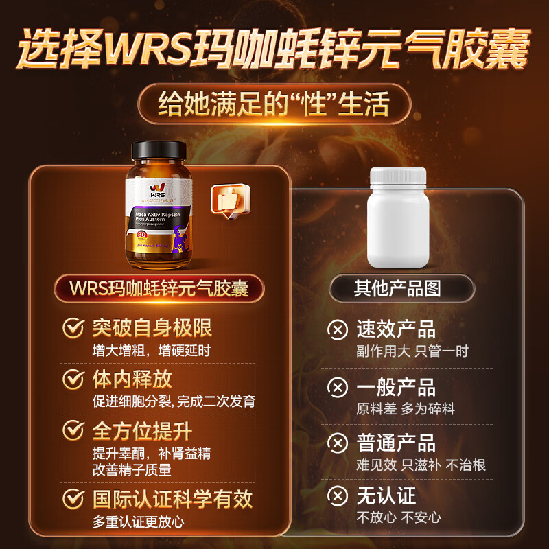 WRS Maca Oyster Zinc Vitality Capsule Men's Health Testosterone Aphrodisiac Delay Long-lasting Impotence Premature Ejaculation Imported from Germany 6 Bottles Consolidation Pack Long-lasting Escort