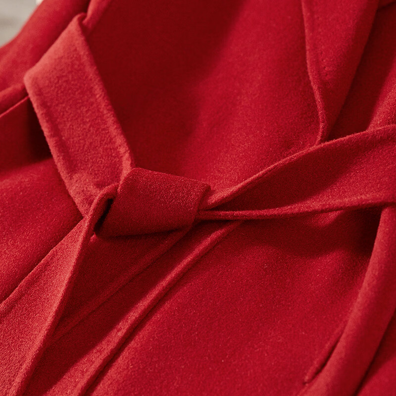 Shandubila New Year Red Long 100% Wool Coat Women's Winter Women's Waist Slimming Double-sided Woolen Commuting Coat