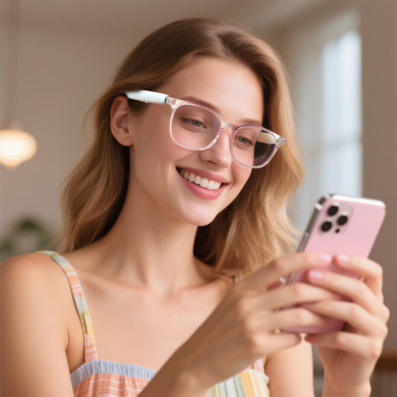 Smart AI Audio Glasses Bluetooth Call Listening to Music Outdoor Travel AI Translation Anti-Blue Light Multifunctional Glasses F19 Translucent Pink Frame-Anti-Blue Light