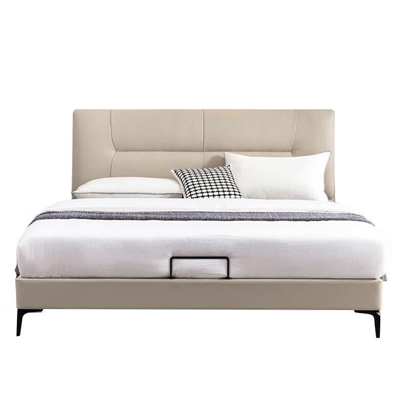 Italian light luxury new style simple leather modern master bedroom 1.8x2m double bed wedding bed leather art bed 1.5 storage bed leather bed-delivery to home 1.5m*2.0m frame structure