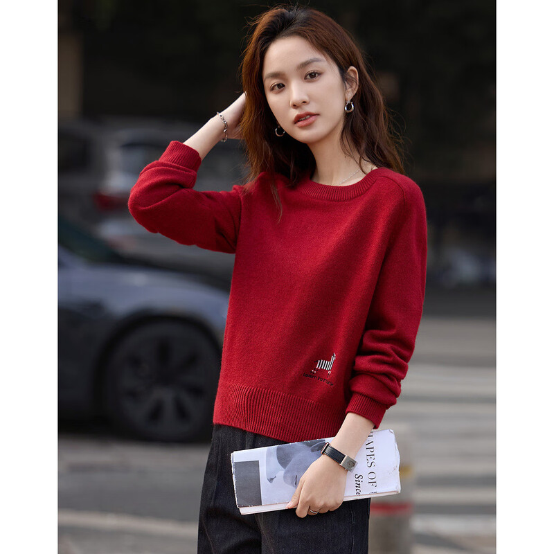 Demana Salt Wind Roaming Winter Dopamine Round Neck Embroidered Sweater Small Soft Elastic Tolerance Sweater Women's Top