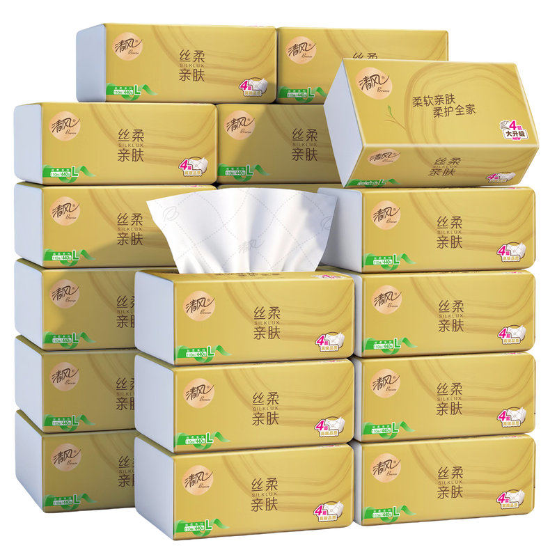 Qingfeng tissue paper Silky 4-layer 110 tissue paper 20 pack L size sanitary napkin tissue facial tissue whole box popular products