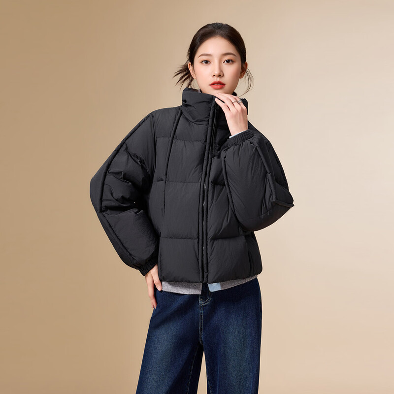 IEF/Aiyifu 2025 Winter New Korean Style Simple Casual Commuting Versatile White Duck Down Stand Collar Down Jacket Black S