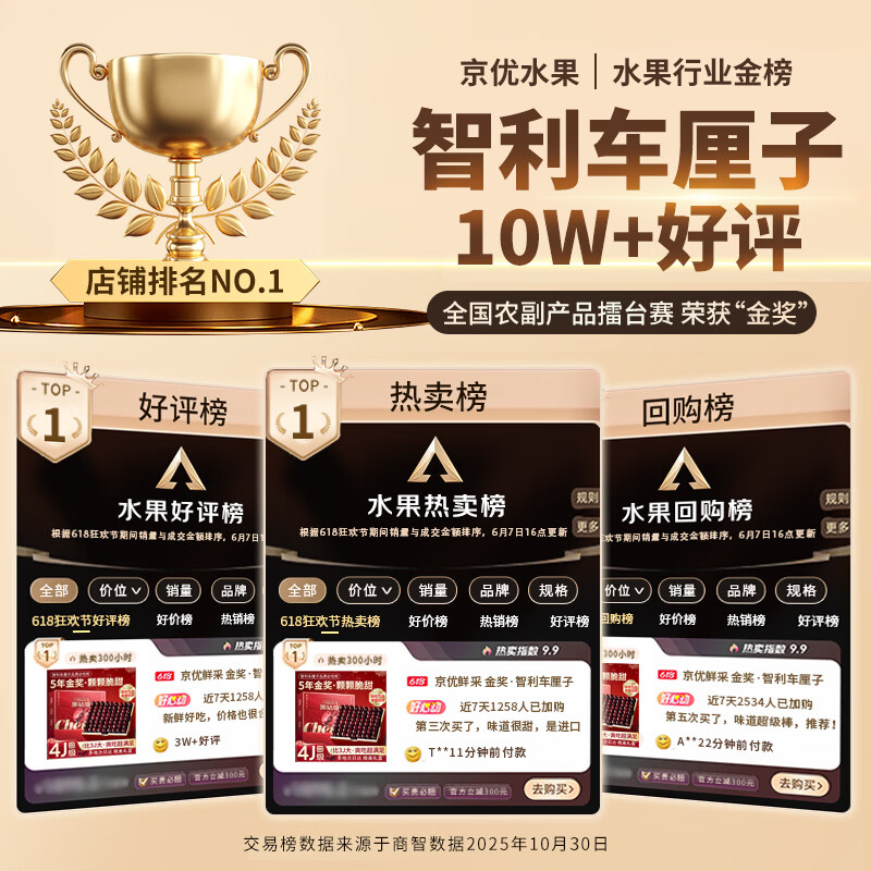 Uncle Sam Cherry JD-Flash Delivery Dalian Meizao Cherry Fruit Gift Box New Year Gift Box 3kg (net weight) Value-80% Choice Enjoyable Gift Box Cost-effective Choice 3J Extra Large Fruit 30-32mm